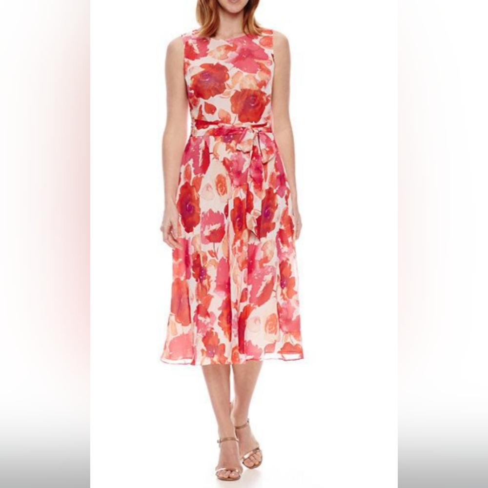 Floral Pink Sleeveless Midi Dress Size 4 NWT